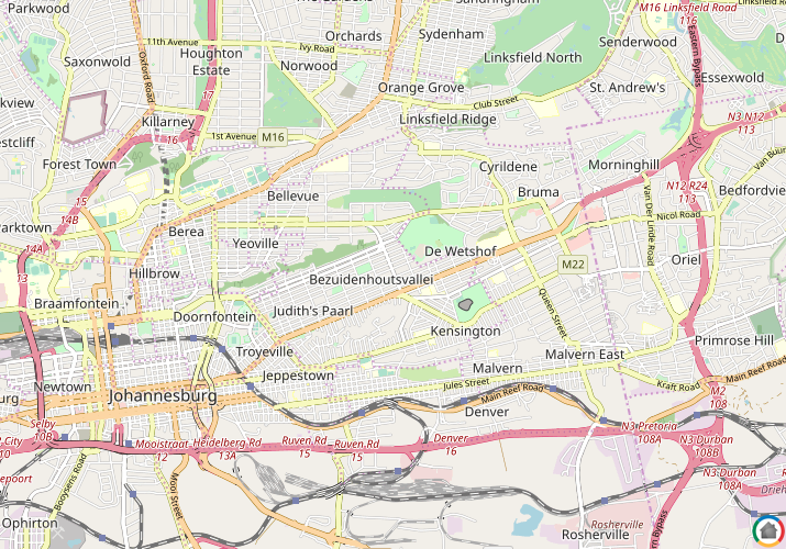 Map location of Bezuidenhout Valley